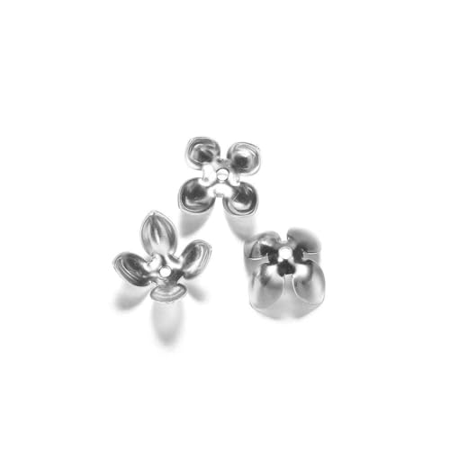 50 Stück/Los 15 * 8 mm vergoldete Metall-Blumen-Perlenkappen, vier Blätter, Bulk-End-Perlenkappe für Schmuckherstellung, Zubehör, DIY-Rhodium von SEDRGH