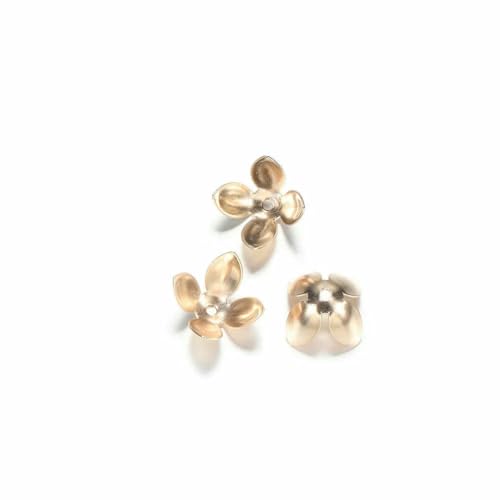50 Stück/Los 15 * 8 mm vergoldete Metallblumen-Perlenkappen, vier Blätter, Bulk-Endperlenkappe für Schmuckherstellung, Zubehör, DIY-KC Gold von SEDRGH