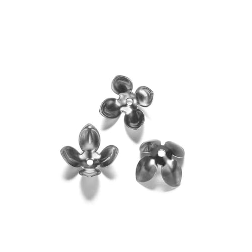 50 Stück/Los 15 x 8 mm vergoldete Metall-Blumen-Perlenkappen, vier Blätter, Bulk-End-Perlenkappe für Schmuckherstellung, Zubehör, DIY, Gun Black von SEDRGH