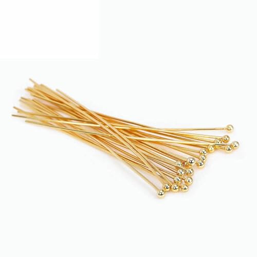 50 Stück/Los 18 Karat vergoldete Messing-Metallkugelstifte/Augenstifte/Flachkopfstifte zur Schmuckherstellung DIY Schmuckzubehör Zubehör-18 Karat vergoldet-0,6 mm x 50 mm-50 Stück von SEDRGH