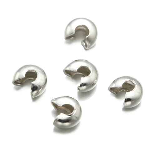50 Stück 3/4/5 mm Gold Edelstahl Offene Halb-Crimp-Abdeckungen Quetschkappe Stopper Quetschperlen DIY Schmuckherstellung Zubehör Material-Stahlfarbe-5 mm von SEDRGH