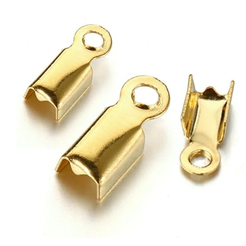 50 Stück Edelstahl-Crimp-Endkappen, Hohlkehlenverschlüsse, Schnurband, Lederfalten-Clip-Verschluss, Perlenverbinder für die Schmuckherstellung, DIY, goldfarben, Breite von SEDRGH