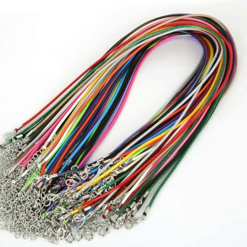 50 Stück farbige Lederseil-Wachs-Halskettenanhänger, geeignet für handgefertigte DIY-Schmuckketten mit Karabinerverschluss, Farbe: 50 Stück, 60–65 cm 50 Stück farbige Lederseil-Wachs-Halskettenanhänger, geeignet für handgefertigte DIY-Schmuckketten mit Karabinerverschluss, Farbe: 50 Stück, 60–65 cm von SEDRGH