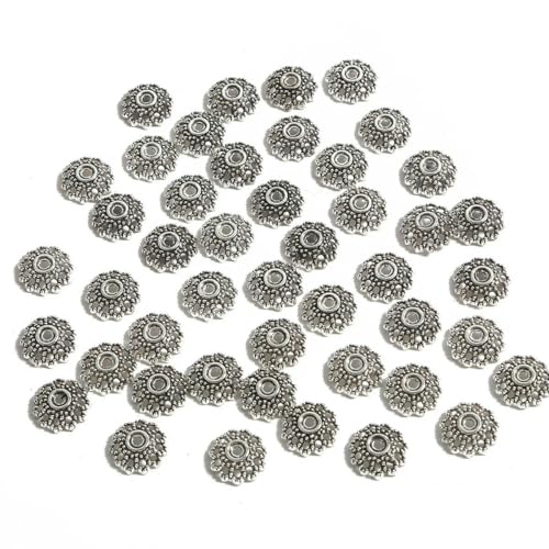 50 Stück tibetische Antik-Silber-Farbe Blattgold Blumenperlen-Endkappen für Schmuckherstellung Handarbeiten Spacer Perlenkappen DIY Zubehör-11mm 50 Stück von SEDRGH