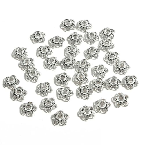 50 Stück tibetische Antik-Silber-Farbe Blattgold Blumenperlen-Endkappen für Schmuckherstellung Handarbeiten Spacer Perlenkappen DIY Zubehör-12mm 50 Stück von SEDRGH