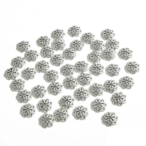 50 Stück tibetische Antik-Silber-Farbe Blattgold Blumenperlen-Endkappen für Schmuckherstellung Handarbeiten Spacer Perlenkappen DIY Zubehör-14,0 mm 50 Stück von SEDRGH