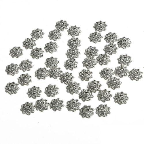 50 Stück tibetische Antik-Silber-Farbe Blattgold Blumenperlen-Endkappen für Schmuckherstellung Handarbeiten Spacer Perlenkappen DIY Zubehör-9mm 50 Stück von SEDRGH