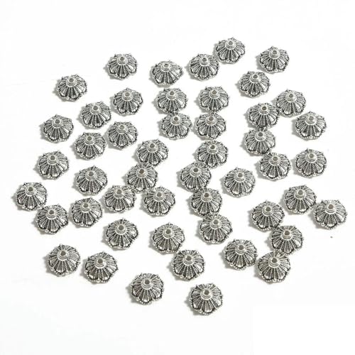50 Stück tibetische Antiksilberfarbe Blattgold Blumenperlen Endkappen für Schmuckherstellung Handarbeiten Abstandshalter Perlenkappen DIY Zubehör-10mm 50 Stück_b von SEDRGH