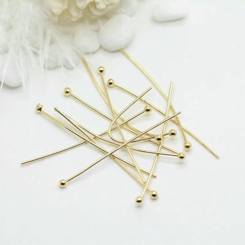 DIY Schmuckherstellungszubehör 14 Karat vergoldetes Messing Metall Kugelkopfstift für Schmuckherstellung Perlenstifte Zubehör-14 Karat Gold-100 Stück-0,5 mm x 20 mm von SEDRGH