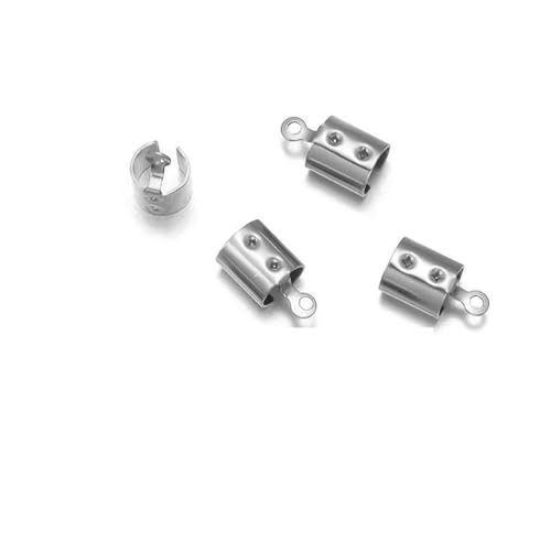 Edelstahl-Crimp-Endperlenkappen, Lederband-Clip-Spitze, gefaltete Crimp-Perlen-Armbandverbinder für die Schmuckherstellung, Stahl, rund, 5 mm, 50 Stück von SEDRGH