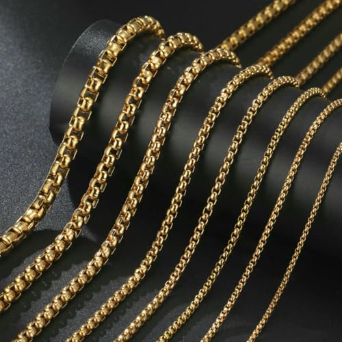 Edelstahl Goldfarbene Box-Kette Halskette Herren Damen Basic Punk 2-7mm Dicke Lange Ketten Minimalistischer Schmuck-Goldfarben-2mm-60cm Edelstahl Goldfarbene Box-Kette Halskette Herren Damen Basic Punk 2-7mm Dicke Lange Ketten Minimalistischer Schmuck-Goldfarben-2mm-60cm von SEDRGH