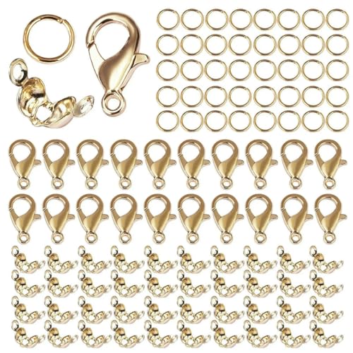 Karabinerverschlüsse aus Edelstahl, offene Biegeringe, Quetschperlen, Abdeckungen, Halsketten-Endverbinder, Zubehör für DIY-Schmuckzubehör, 02-KC Gold Karabinerverschlüsse aus Edelstahl, offene Biegeringe, Quetschperlen, Abdeckungen, Halsketten-Endverbinder, Zubehör für DIY-Schmuckzubehör, 02-KC Gold von SEDRGH