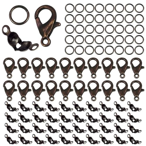 Karabinerverschlüsse aus Edelstahl, offene Biegeringe, Quetschperlen, Abdeckungen, Halsketten-Endverbinder, Zubehör für DIY-Schmuckzubehör, 07, Rotbronze von SEDRGH