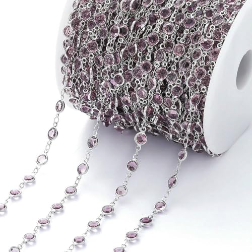 Meter bunte Glaskristallperlenkette, Kupferketten für Halsketten, Armbänder, Schmuckherstellung, DIY-Komponenten, Zubehör-07 Rhodium von SEDRGH