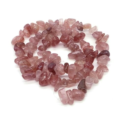 Natürliche blaue Amazonit-Chips, Steinperlen, unregelmäßiger Kies, Kristallperle zur Schmuckherstellung, DIY-Armband, Halskettenzubehör – Erdbeerquarz – 5 Stück (ca. 81 cm) von SEDRGH