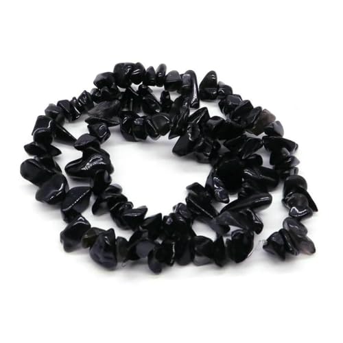 Natürliche blaue Amazonit-Chips, Steinperlen, unregelmäßiger Kies, Kristallperle zur Schmuckherstellung, DIY-Armband, Halskettenzubehör – Schwarzer Obsidian – 10 Stück (ca. 81 cm) von SEDRGH