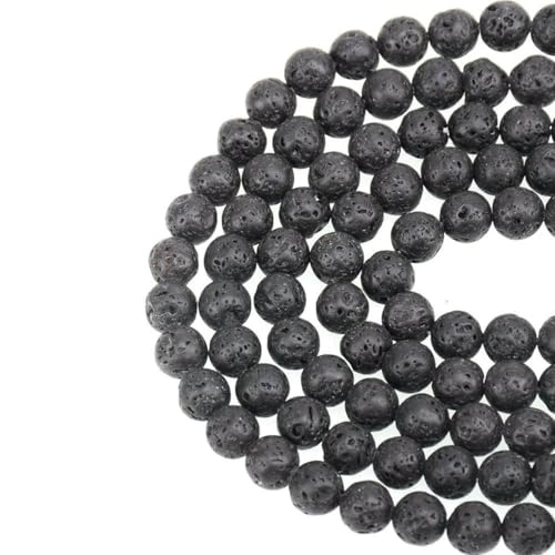 Natürliche schwarze Larvikit-Labradorit-Steinperlen, runde lose Perlen zur Schmuckherstellung, Armband- und Halskettenzubehör, 15 Zoll, 4/6/8/10 mm, Vulkanische Lava, 8 mm (ca. 46 Stü von SEDRGH