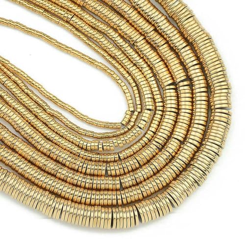 Retention Color 2/3/4/5/6 mm, flach, rund, Hämatit, Naturstein, Abstandshalter, vergoldet, lose Perlen zur Schmuckherstellung, DIY-Armbänder – echte Vergoldung – 3 x 1 mm, 350 Stück von SEDRGH