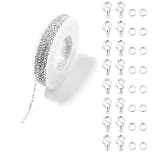 Set 3,0 m lange Eisenkabelketten, Gliederketten mit Biegeringen und Karabinerverschlüssen zur Herstellung von Schmuck, DIY-Halsketten, Ohrringen und Armbändern, Silber Set 3,0 m lange Eisenkabelketten, Gliederketten mit Biegeringen und Karabinerverschlüssen zur Herstellung von Schmuck, DIY-Halsketten, Ohrringen und Armbändern, Silber von SEDRGH