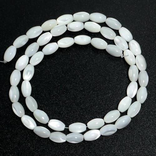 Strang Reisförmige Perlen Natürliche Perlmutt-Muschelperlen Lose Perlen Für Die Schmuckherstellung DIY Halskette Armband Zubehör-Weiß-5X8mm-45Stk von SEDRGH