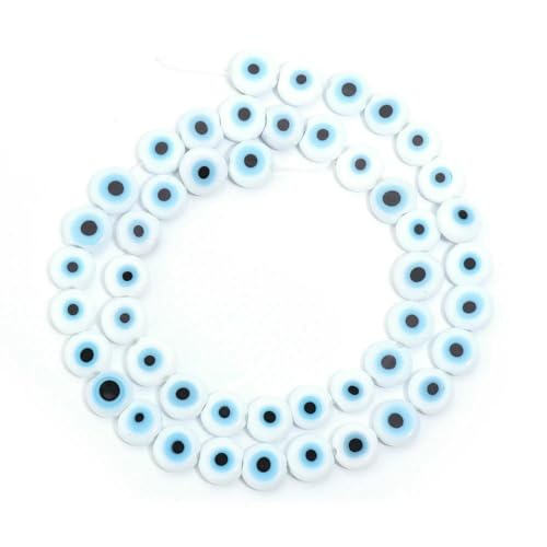 Strang flache runde Glasperlen, Lampwork-Abstandshalter für handgefertigte Ohrringe, Armbänder, Schmuckherstellung, Zubehör, 4 6 8 10 mm, Weiß x Blau, 6 mm, 60 Stück von SEDRGH