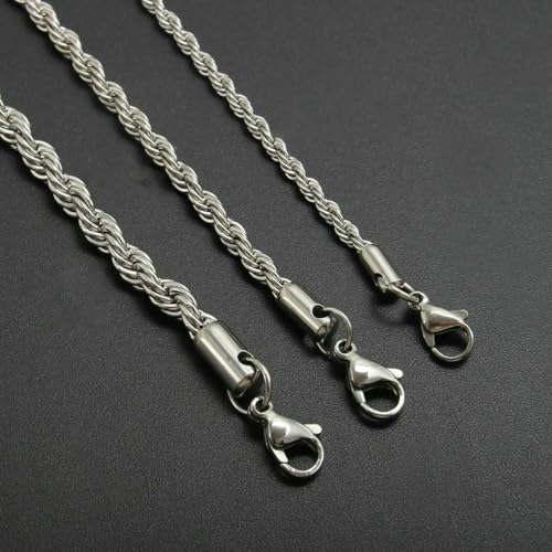 Stück/Los 3/4/5 mm Edelstahl-Drehseilkette, 18 Karat vergoldet, kein Verblassen, wasserdicht, Halskette, Schmuck für Frauen und Männer, Silber, 3,0 mm breit, 60 cm Stück/Los 3/4/5 mm Edelstahl-Drehseilkette, 18 Karat vergoldet, kein Verblassen, wasserdicht, Halskette, Schmuck für Frauen und Männer, Silber, 3,0 mm breit, 60 cm von SEDRGH