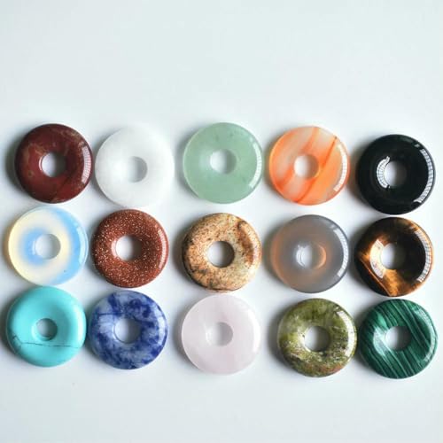 Verschiedene Naturstein Donut Charms Anhänger Perlen 18mm für Schmuckherstellung 15 Stück/Los-Standard Verschiedene Naturstein Donut Charms Anhänger Perlen 18mm für Schmuckherstellung 15 Stück/Los-Standard von SEDRGH