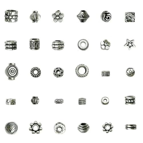Zufällige Mischung aus 23/30 Stück Metallperlen, antike silberne Röhrenperlen, Zinklegierung, Abstandshalter, lose Perlen für die Herstellung von DIY-Armbändern und Schmuck, SN451, 30 von SEDRGH