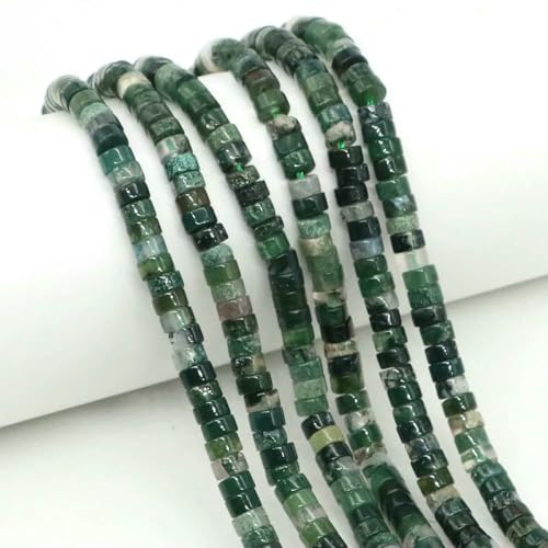 x 4,0 mm flache, runde Naturstein-Abstandsperlen, Amethyst, Lapislazuli, lose Edelstein-Rondelle-Perle für die Schmuckherstellung, DIY-Armband, Halskette – Grüner Moosachat – 5 Stränge von SEDRGH