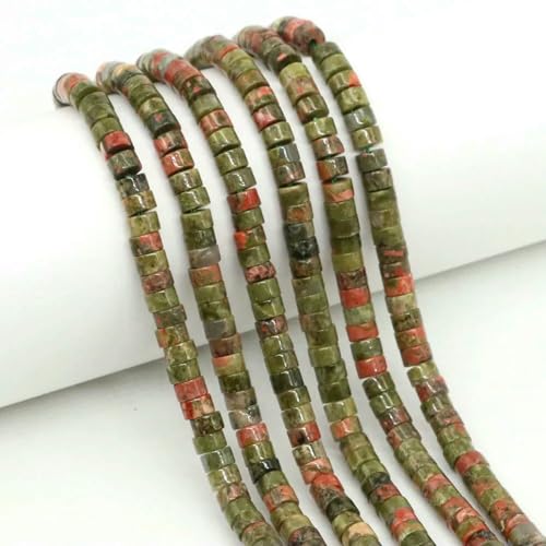 x 4,0 mm flache, runde Naturstein-Abstandsperlen, Amethyst, Lapislazuli, lose Edelstein-Rondelle-Perle zur Schmuckherstellung, DIY-Armband, Halskette, Unakit, 10 Stränge von SEDRGH