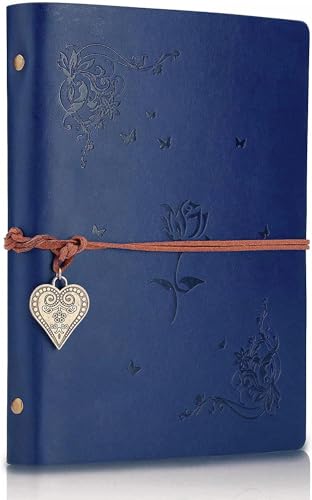 SEEALLDE Leder A5 Notizbuch Blanko 200 Seiten Ringbuch Tagebuch Notiz Skizzenbuch Blau Geschenk für Frauen und Männer von SEEALLDE