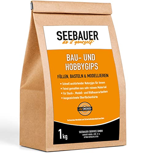 SEEBAUER diy® Bau- und Hobbygips | Modelliermasse zum Gießen und Füllen | Gips zum Einsetzen von Dübel | Geruchslose Spachtelmasse zum Renovieren | Wiederverschließbar (1,0 kg) von SEEBAUER diy