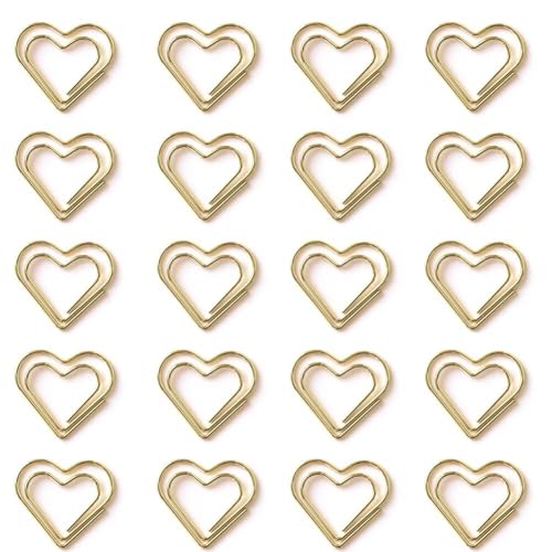 100PSC niedliche herzförmige Büroklammern, lustige Lesezeichen, Metall, dekorative Clips, Herz-Papierklemmen für Schule, Büro, Zuhause (Gold) von SEEK RARE