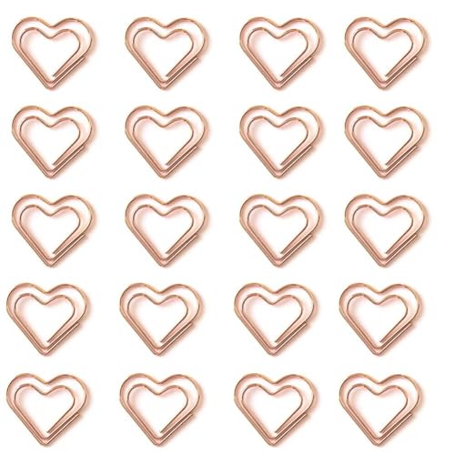 100PSC niedliche herzförmige Büroklammern, lustige Lesezeichen, Metall, dekorative Clips, Herz-Papierklemmen für Schule, Büro, Zuhause (Roségold) von SEEK RARE
