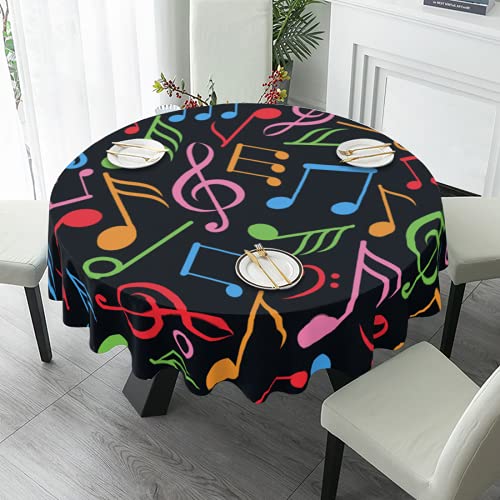 Runde Tischdecke mit buntem Musiknoten-Muster, 152,4 cm, waschbar, Polyester, Tischdecke für Küche, Party, Kaffee, Bar, Esstisch, Dekoration von SEEKJOYS