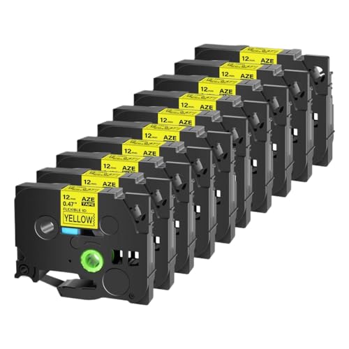 10pk 6-24mm kompatible flexible ID-Etikettenklebeband Kompatibel mit Drucker TZ-FX221 FX631 FX131 TZE-FX231(Black on yellow) von SEFNPOME