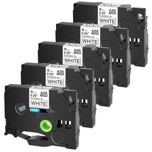 5pcs Flexible laminiertes Band kompatibel mit Tze-FX221 9mm Schwarz auf weißem Etikettband zur Verwendung mit Etikettendruckern von SEFNPOME