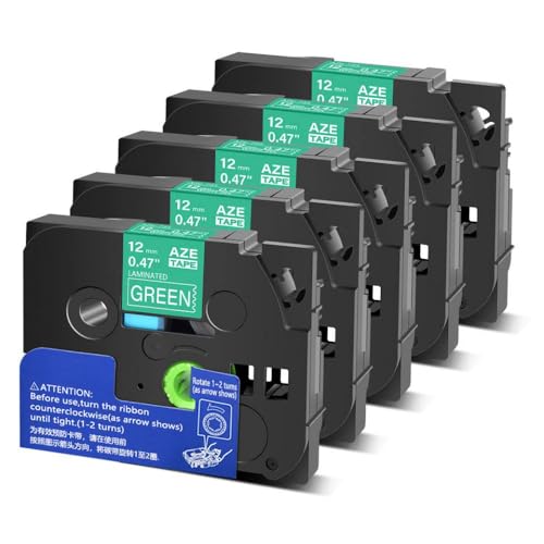 5pk AZE 735 Etikettbandkapitibel mit Tze 715 725 735 745 Standard laminiertes Weiß auf Grün Kompatibel mit PT-1010b von SEFNPOME
