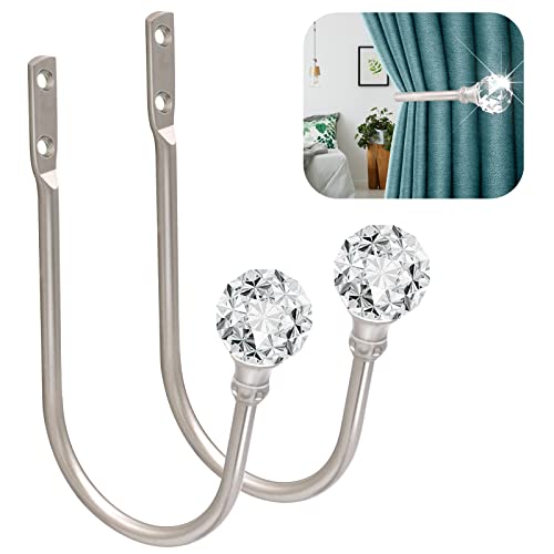 Vorhang-Raffhalter für Wand, Vorhang-Raffhalter, Haken, Kristallkugel, 2 Stück, silberfarben, dekorativ, moderne Vorhänge, robuste Metall-Fensterbehandlung, Halterungen für Vorhänge von SEGNAYEN