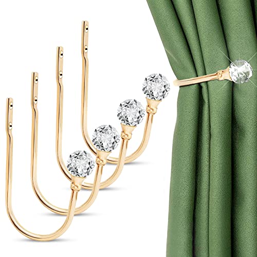 Vorhanghalter für die Wand, goldene Vorhang-Raffhalter, Haken, Kristall-Vorhanghalter, 4 Stück, dekorative Vorhanghalter, moderne Vorhänge, für Vorhänge, Zuhause, Büro von SEGNAYEN