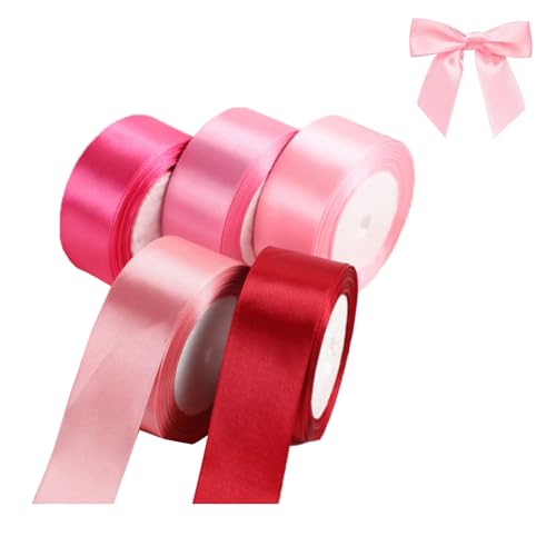 5 Rollen rosa Band, 20 mm breit x 22 m Satin (insgesamt 110 m), Geschenkbänder für Valentinstag, Geschenkverpackung, Basteln, Dekoration, Hochzeit, Geburtstag, Babyparty, Party (Rosa) von SEGXN