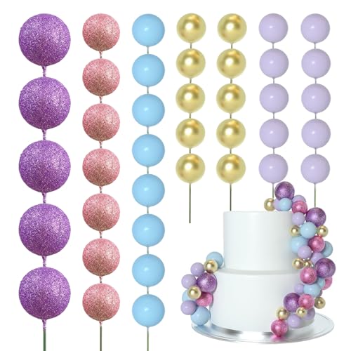 50 Stück Schaumstoff-Kugel-Kuchenaufsätze – Mini-Ballon-Cupcake-Dekorationen für Hochzeit, Jahrestag, Geburtstag, Party, DIY-Zubehör (lila/rosa/hellblau/golden) von SEGXN