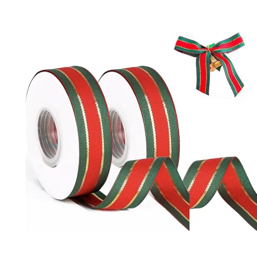 Geschenkband-Set für Weihnachten, 2 Rollen, 20 mm breit x 22 m, rotes und grünes Satinband für Weihnachtsschleifen, Bastelarbeiten, Kuchendekorationen, Urlaubsdekorationen (Rotgrün) von SEGXN