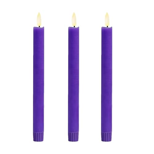 SHENSY Advent & Christmas Lila flammenlose Spitzkerzen Set mit 3 Stück – 24,9 cm batteriebetriebene LED-Kerzen mit Fernbedienung und Timer, realistische 3D-flackernde Flamme, tropffreie von SEHNSY
