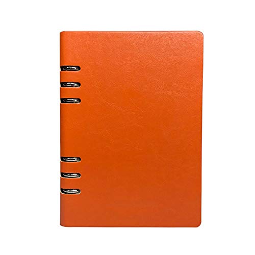 (Orange) Vintage Leder Ringbuch Notizbuch, A5(17 * 23cm/6.6 * 9inch) Edelstahl-Ausschnitt Notizblock Nachfüllbar Leder Notizbuch, 100 Seiten Wasserdicht Beige Einsätze von SEIWEI