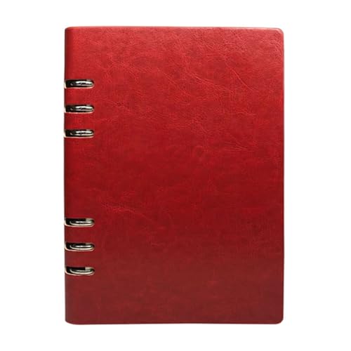 (Rot) Vintage Leder Ringbuch Notizbuch, A5(17 * 23cm/6.6 * 9inch) Edelstahl-Ausschnitt Notizblock Nachfüllbar Leder Notizbuch, 100 Seiten Wasserdicht Beige Einsätze von SEIWEI
