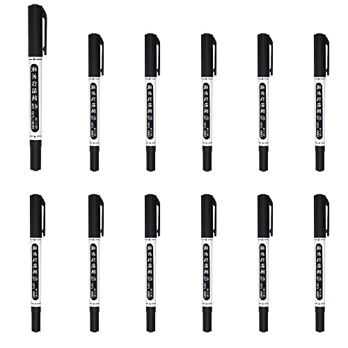 12 Stück Fineliner Zeichenstifte, Schwarz Double Ended Permanent Öl Marker Stifte, Glattes Schreiben Wasserdicht Stifte für Skizzieren, Zeichnen, Illustration, Steinmalerei von SEIWEI