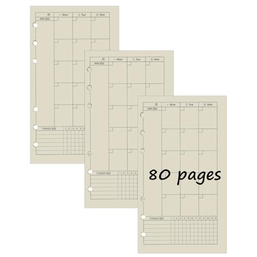 3 Packungen A6 Monatsplan Nachfüllpapier, 240 Blätter 6 Löcher Nachfüllpapier Nachfüllbare Refill Paper Nachfülleinlagen für Notizbuch, Tagbuch, Skizze, Malerei von SEIWEI