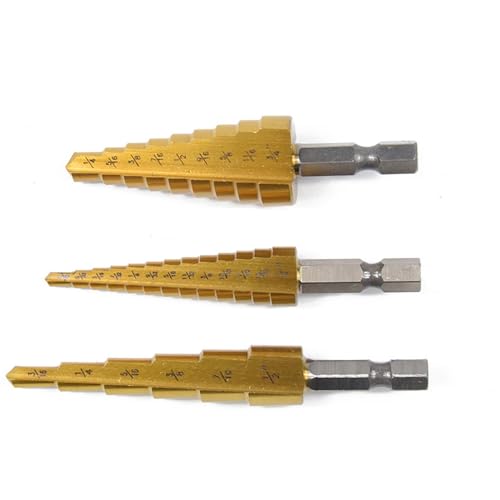 3Set Metrischer Stufenbohrersatz mit Titanbeschichtung, HSS Kegelbohrer mit 1/4-Zoll Sechskantschaft Antrieb, Schnellwechsel für Heimwerker Holzarbeiten, Kunststoffholz 1/4"-3/4" 1/8"-1/2" 3/16"-1/2" 3Set Metrischer Stufenbohrersatz mit Titanbeschichtung, HSS Kegelbohrer mit 1/4-Zoll Sechskantschaft Antrieb, Schnellwechsel für Heimwerker Holzarbeiten, Kunststoffholz 1/4"-3/4" 1/8"-1/2" 3/16"-1/2" von SEIWEI