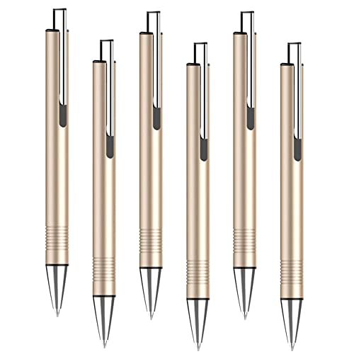 6 Stück Kugelschreiber, 1,0 mm schwarze Tinte, Metall, Klick-Druckkugelschreiber, Schreibwaren, Büro, Schulbedarf – Gold von SEIWEI